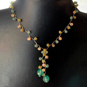 Crossroads Silver Cotton Thread Necklace with Round & Faceted Glass Beads